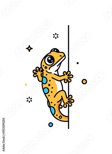 Exotic gecko detail small bright gecko clinging to a vertical surface with large expressive eyes and subtle spot accents, expressing agility and charm. A