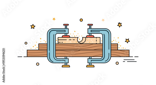 Artisan bench moment wooden board clamped in place with fine sawdust scattered across the surface, suggesting active shaping and attention to detail. A compact