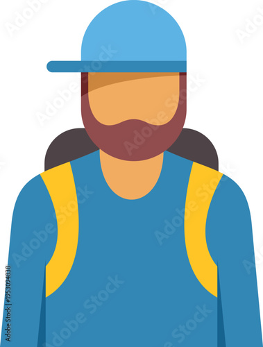 Man with beard and cap wearing a backpack, traveling for active adventure