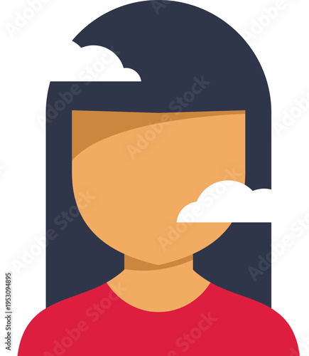Woman's head with clouds representing thoughts, imagination, and mental processes