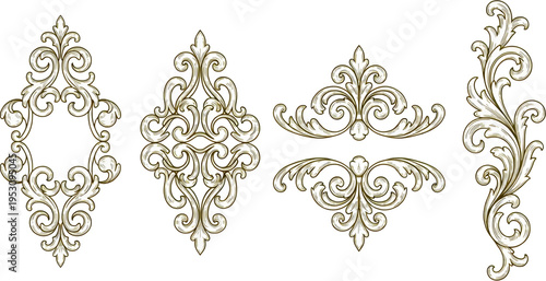 Vintage Baroque Ornamental Frames and Dividers Set, Elegant Rococo Scroll Flourish Elements
