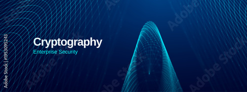 Abstract background Business business intelligence and finance fintech blue background with digital Technology technology. Blue minimal network and geometric grid waves with mesh lines line.