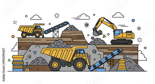 Heavy Machinery Working in a Quarry Excavating Minerals.