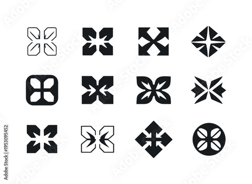 Taking. Icon set. Set Logo of Taking: arrow pointing inward. harmonious logo variations of the same emblematic concept, each with different artistic