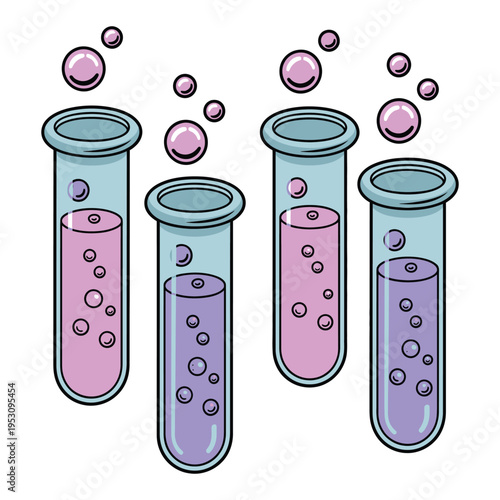 Test tubes vector illustration in laboratory with liquids and scientific equipment in blue and red colors