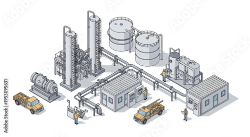 Industrial Chemical Plant with Storage Tanks and Processing Units.
