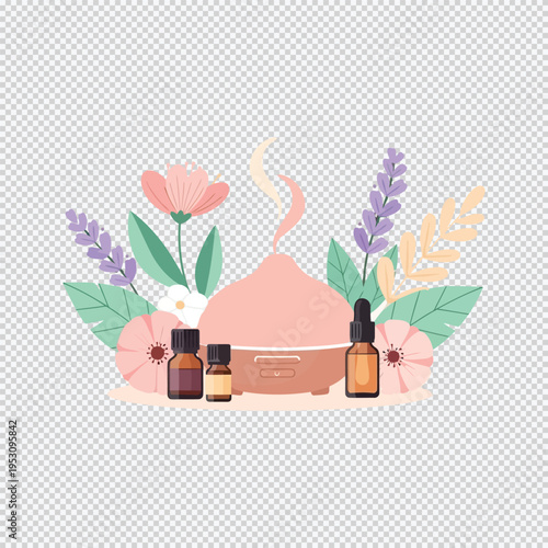 Set of aromatherapy vector illustration with flowers and essential oils