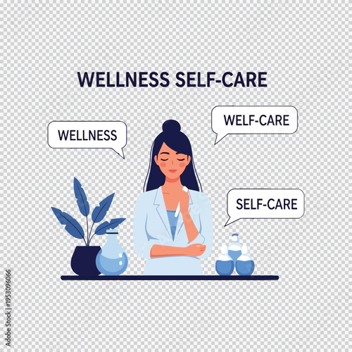 Vector illustration of woman practicing wellness and self-care