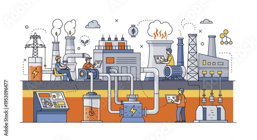 Industrial Power Plant Operations and Energy Production Process.