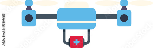 Drone quadcopter carrying a first aid kit with a red cross symbol