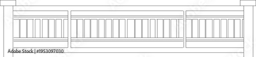 Technical architectural elevation drawing showing balustrade or railing design with vertical balusters, horizontal rails and panel divisions.