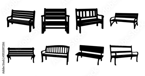 Multiple silhouettes of park benches offer a variety of seating options