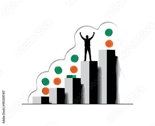 Black and white human silhouette torso with an explosive energy burst exploding from the chest, abstract cylinders and fragmented semicircles radiating
