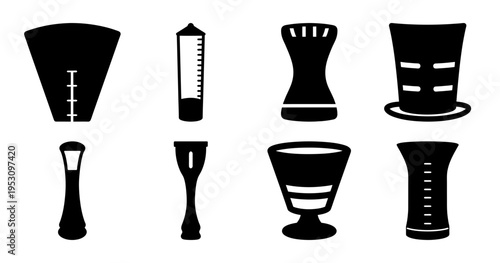 Black and White Silhouettes of Various Measuring and Stirring Instruments