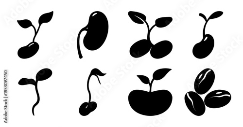 The Cycle of Growth A Collection of Sprouting Seedling Silhouettes