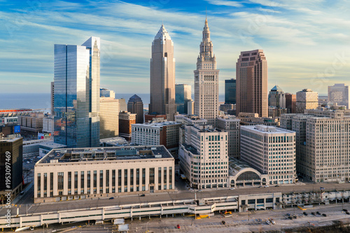 Schilderij op canvas Cleveland Ohio Downtown City Skyline Dusk