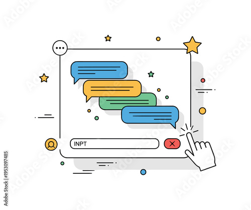 Messaging app layout concept featuring a clean chat screen with rounded message bubbles and a simple input bar at the bottom, symbolizing real time