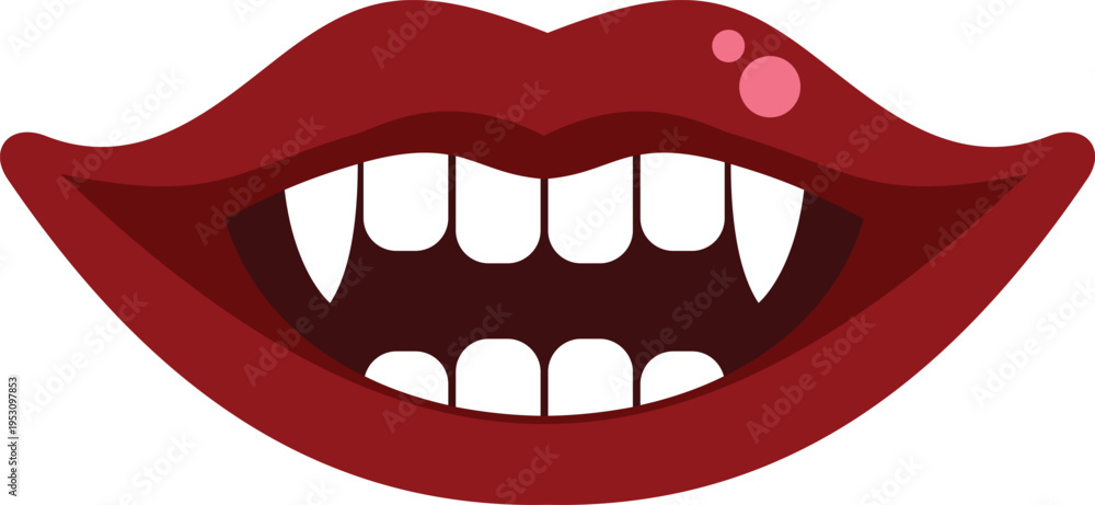 Obraz premium Open mouth showing sharp vampire teeth with glistening red lips
