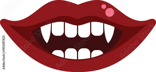 Open mouth showing sharp vampire teeth with glistening red lips