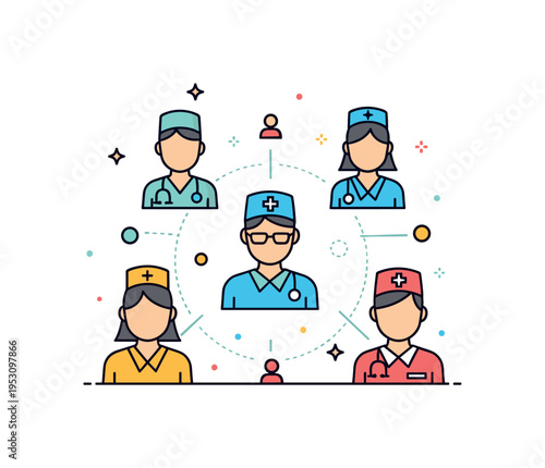 Crisis response team concept showing simplified healthcare worker silhouettes connected by subtle network lines, symbolizing collaboration and coordinated