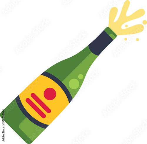 Champagne bottle spraying out fizz, symbolizing celebration and festivity