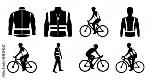 High visibility safety clothing and bicyclist icons showing different views