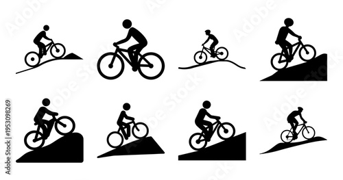 Mountain Biking Icons Set Showing Various Terrains and Rider Styles