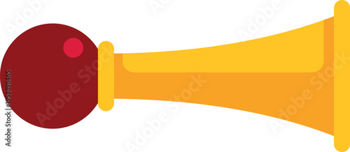 Golden car horn with a red rubber bulb creating a loud noise