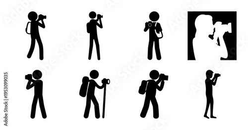 Diverse Group of Photographers Represented by Stick Figures Holding Cameras