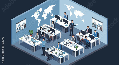 Modern Office Environment with Diverse Professionals Collaborating Effectively.