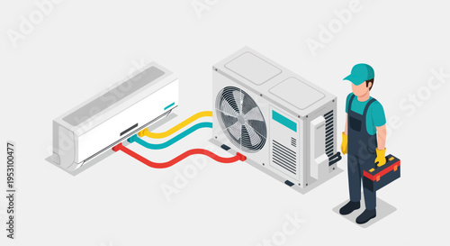 HVAC technician installing or repairing an air conditioning unit.