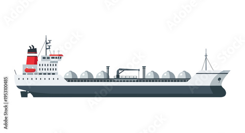 Illustration of a large cargo ship sailing on the sea.