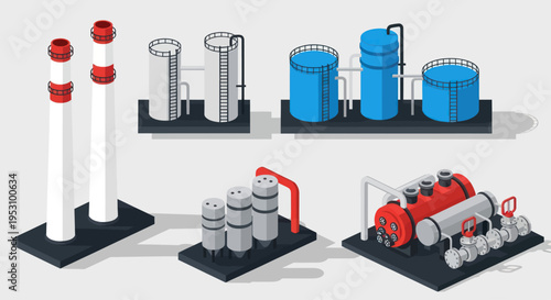 Industrial factory equipment and structures illustration.