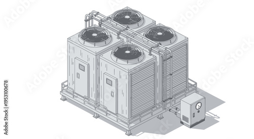 Industrial HVAC System Isometric View.