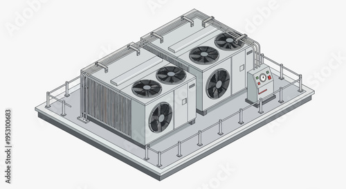 Industrial HVAC System on Rooftop Platform.
