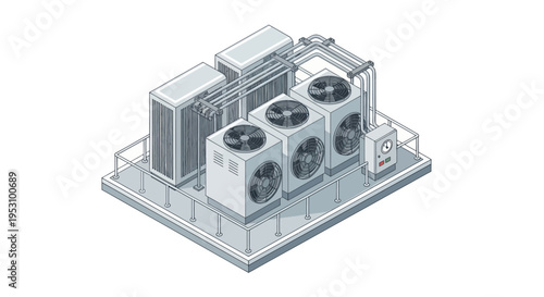 Industrial HVAC system with multiple fans and cooling units.