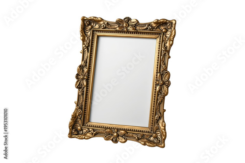 Ornate gold picture frame with blank area for content, beautiful classic vintage design, transparent background