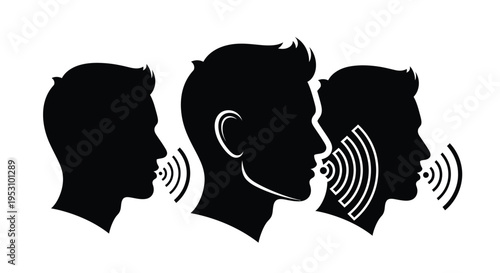 Three Men Silhouettes Talking With Sound Waves For Communication Concepts