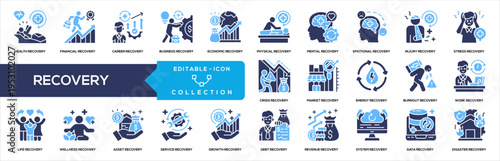 Recovery Icon Collection for Health Business Finance System and Emotional Restoration Concepts
