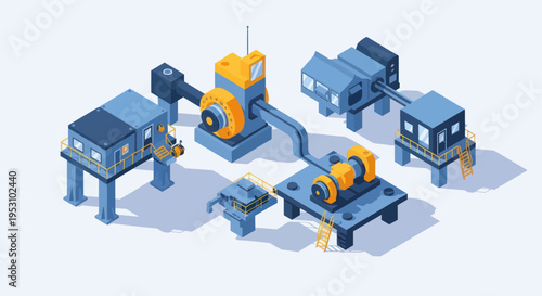 Isometric Industrial Factory Machines and Equipment Set.