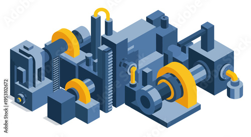 Isometric Industrial Machine Illustration for Manufacturing and Engineering.