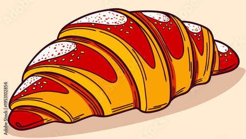 Golden croissant vector with glossy layers, ideal for bakery branding, breakfast menus, coffee design, and delicious pastry concepts.