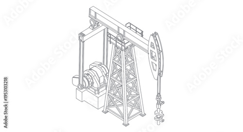 Isometric Line Art Illustration of an Oil Pump Jack.