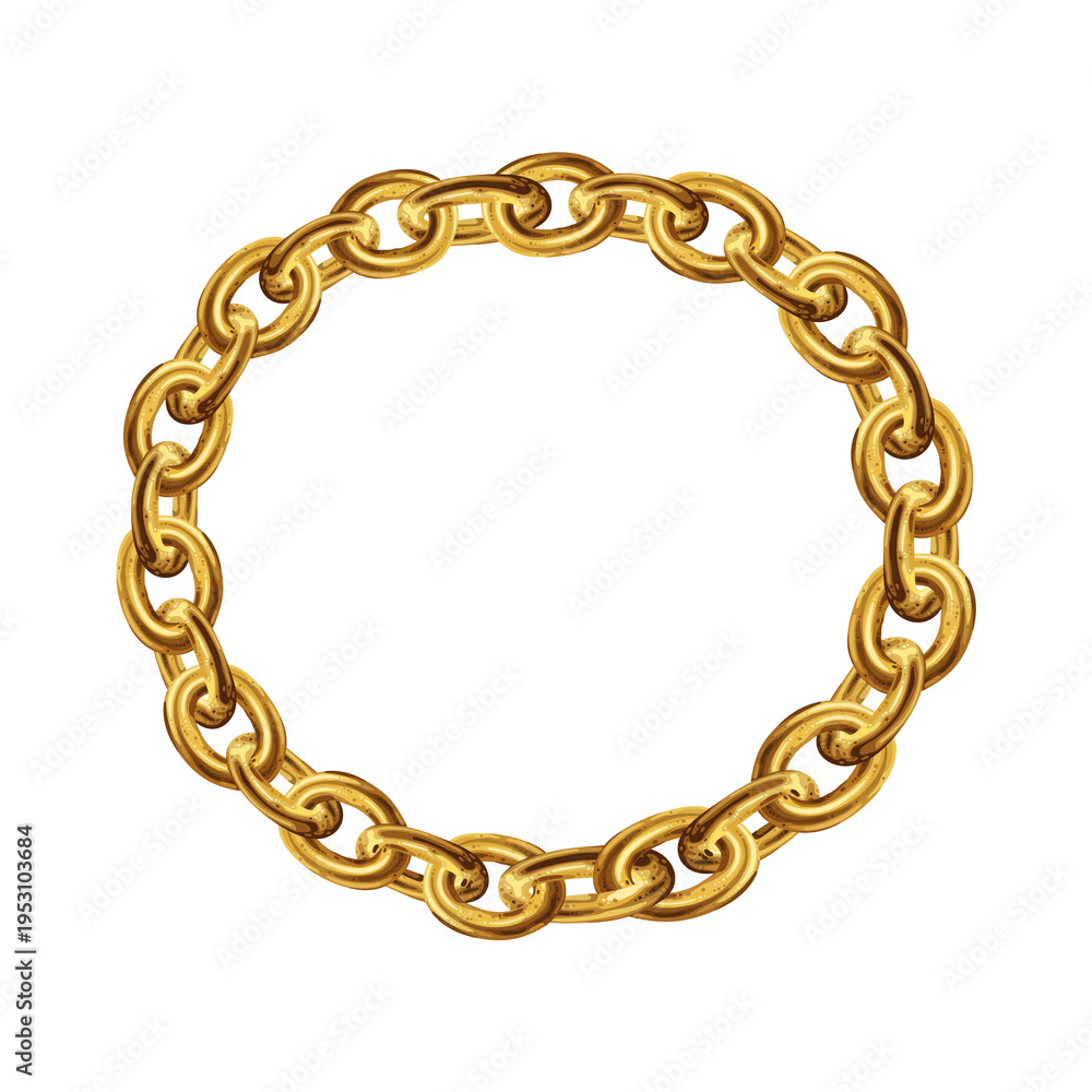 Obraz premium Golden chain round border frame. Wreath gold circle shape. Realistic illustration isolated on a white background 