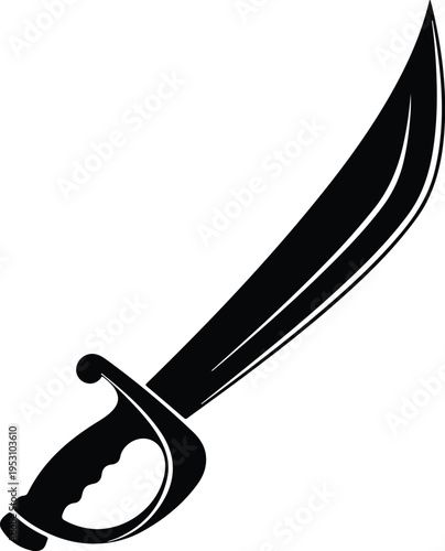 Silhouette of a curved pirate cutlass sword with hand guard vector illustration