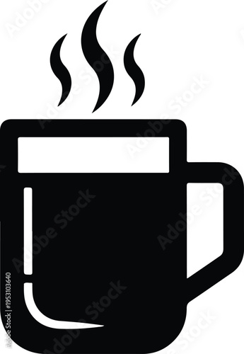 Silhouette of a hot coffee mug with rising steam vector illustration