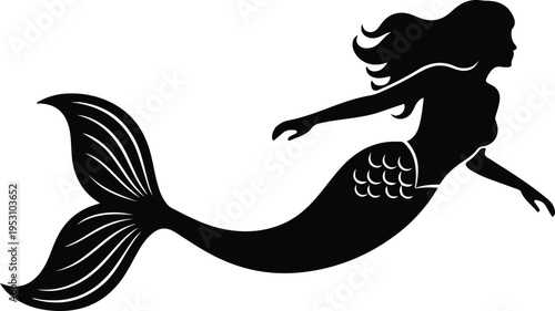 Silhouette of a graceful mermaid swimming with flowing hair vector illustration