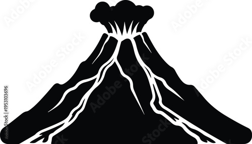 Silhouette of a powerful erupting volcano with smoke and lava vector illustration