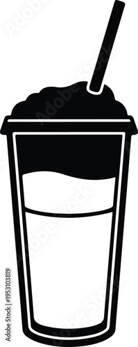 Silhouette plastic cup with whipped cream and straw for frappe vector illustration