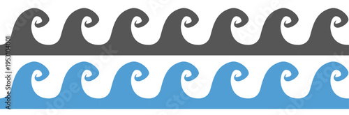 Sea waves seamless border. Vector illustration isolated on white background.